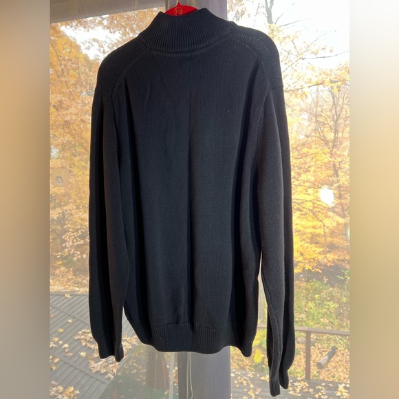 Basic Edition black sweater with dark and light gray stripes. Turtleneck zipper - Picture 7 of 7